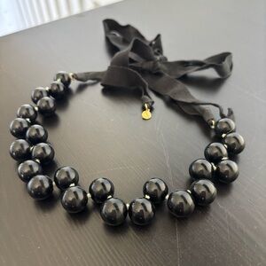 I. Crew Black chunky bead necklace statement ribbon